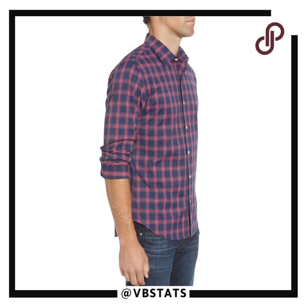 Bonobos Slim Fit Check Button-Up Performance Sport Shirt XL Slim Fit Red/Navy - Picture 4 of 12